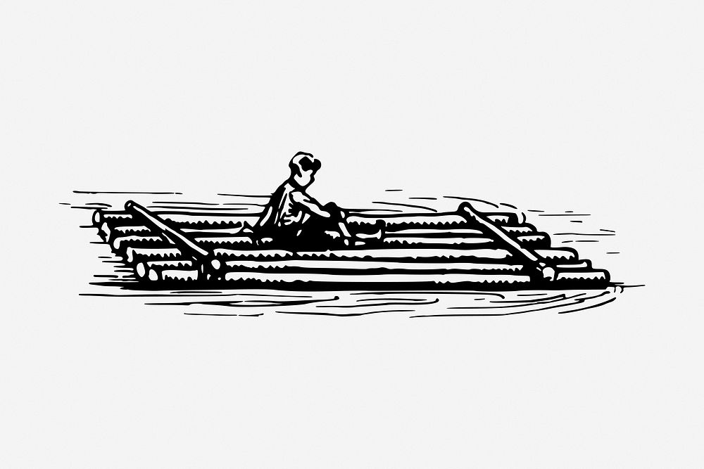 Boy on raft vintage transportation illustration. Free public domain CC0 image.