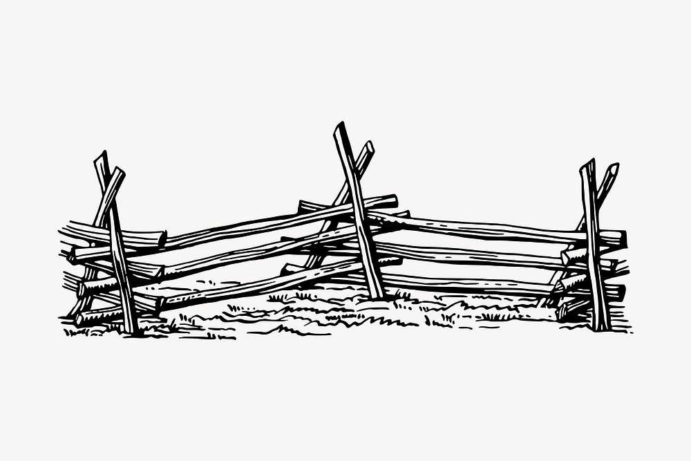 Wooden fences drawing, vintage illustration vector. Free public domain CC0 image.