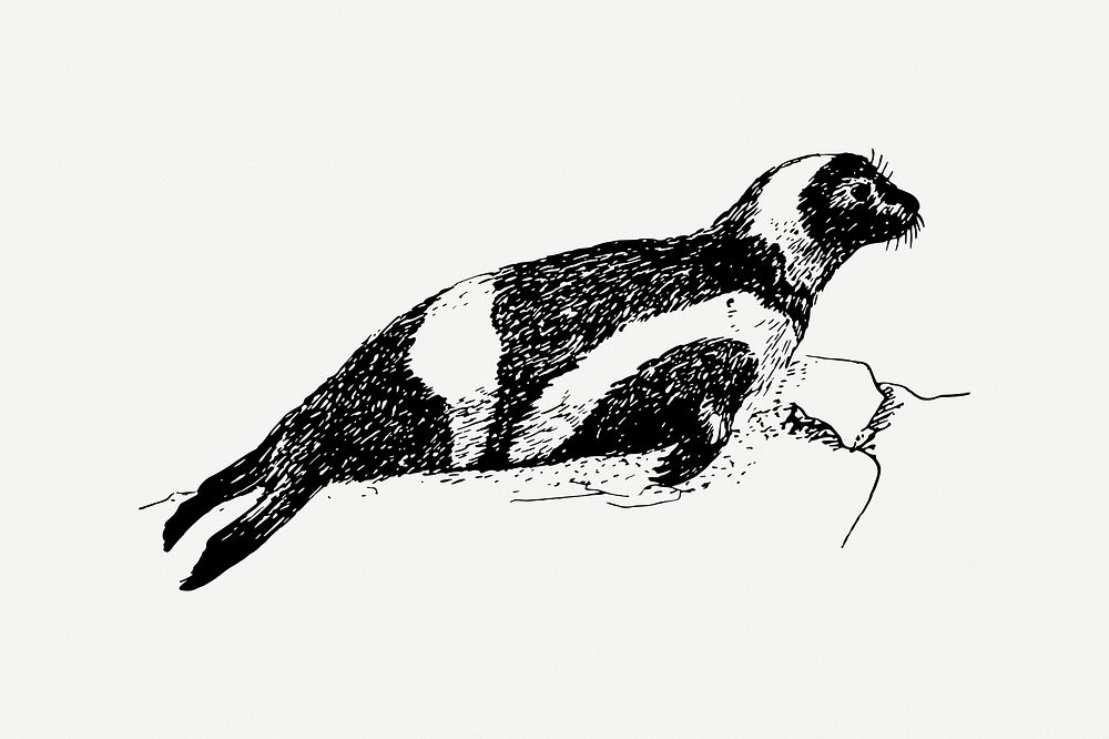 Ribbon seal clipart, vintage animal illustration psd. Free public domain CC0 image.