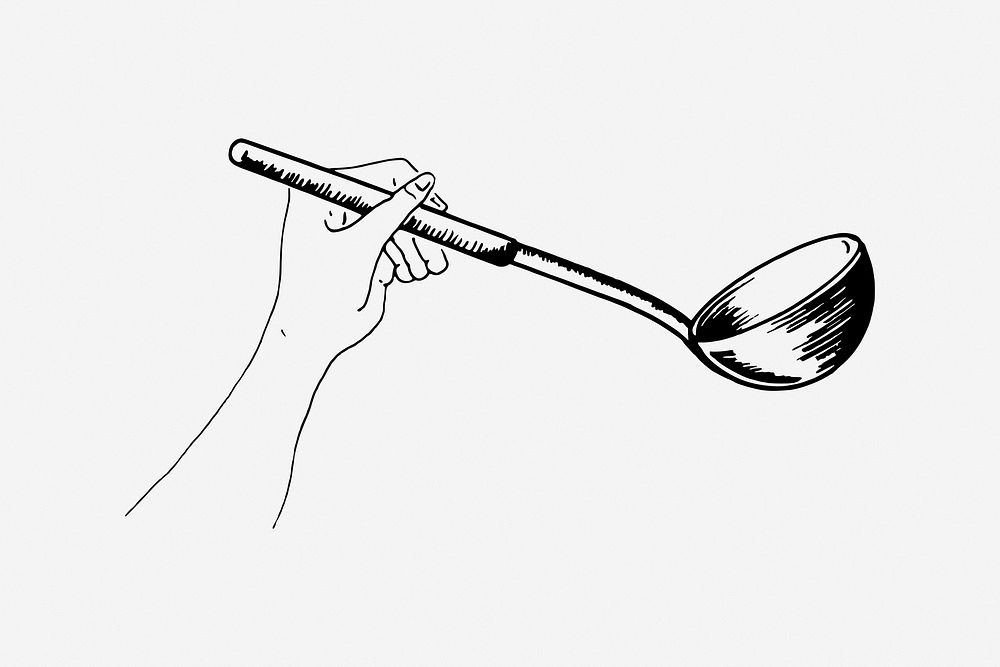 Hand holding ladle vintage object illustration. Free public domain CC0 image.