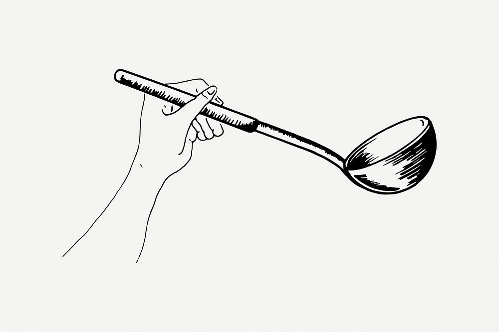Hand holding ladle clipart, vintage object illustration psd. Free public domain CC0 image.
