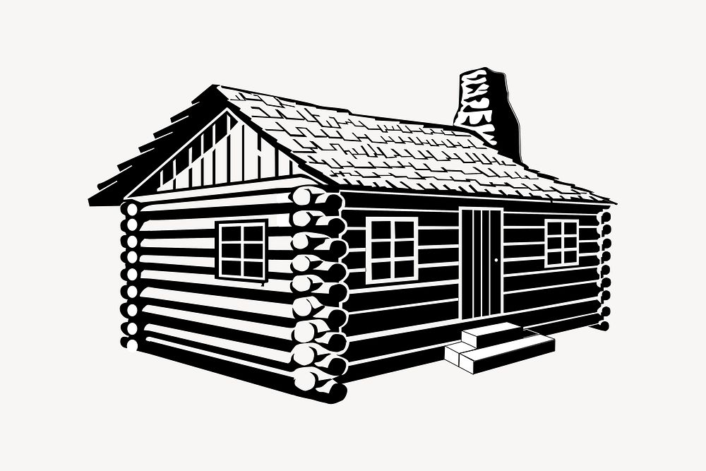 Wooden cabin drawing, vintage architecture illustration vector. Free public domain CC0 image.