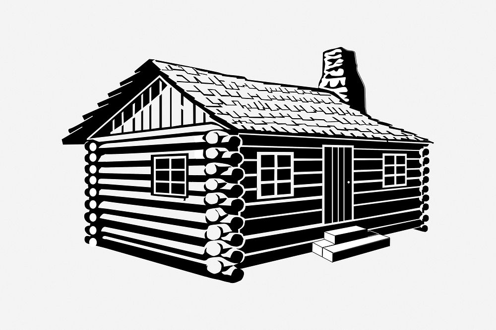 Wooden cabin vintage illustration. Free public domain CC0 image.