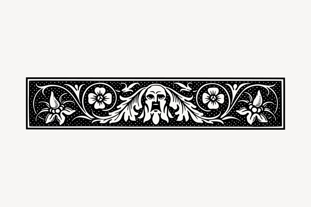 Flower ornament divider drawing, vintage illustration vector. Free public domain CC0 image.