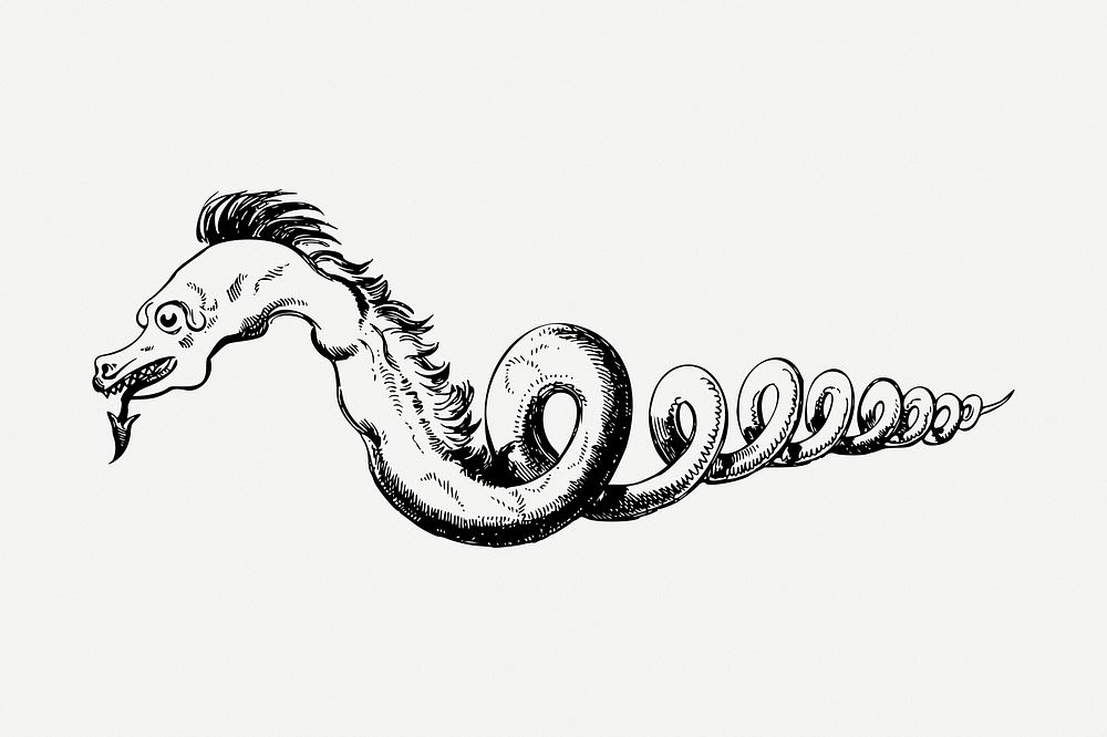 Snake dragon clipart, vintage myth creature illustration psd. Free public domain CC0 image.