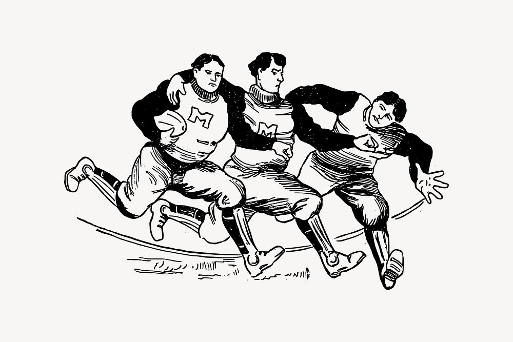 Football players drawing, vintage sport illustration vector. Free public domain CC0 image.
