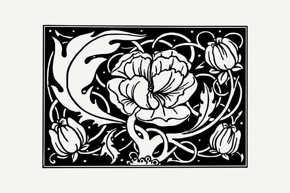 Floral ornament badge clipart, vintage illustration psd. Free public domain CC0 image.