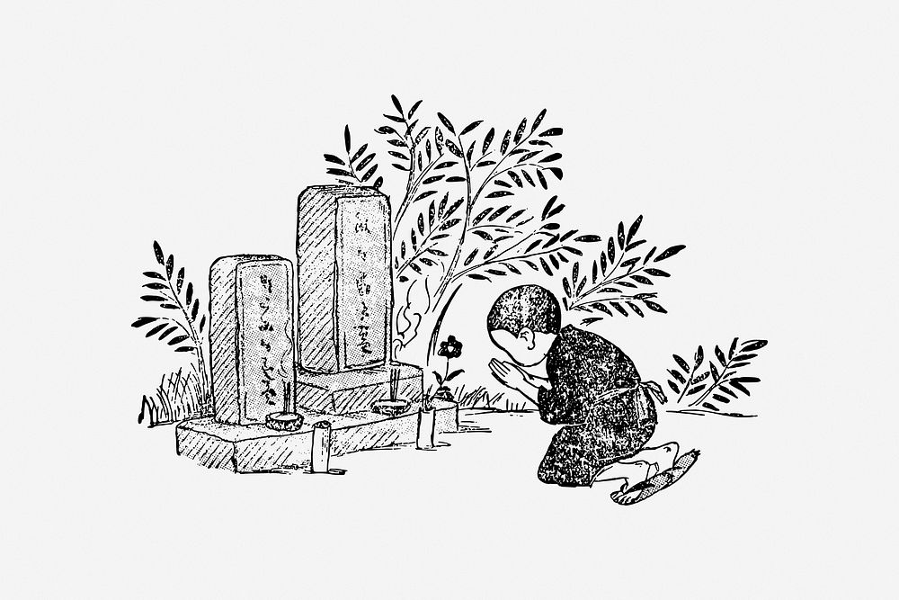 Japanese cemetery vintage illustration. Free public domain CC0 image.