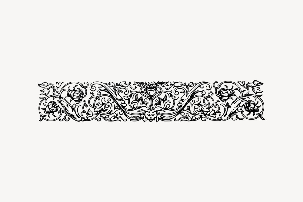 Ornate divider drawing, vintage illustration vector. Free public domain CC0 image.