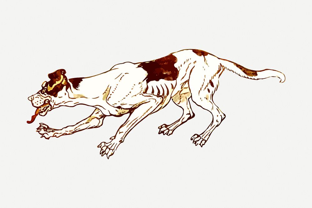 Skinny dog drawing, vintage illustration psd. Free public domain CC0 image.