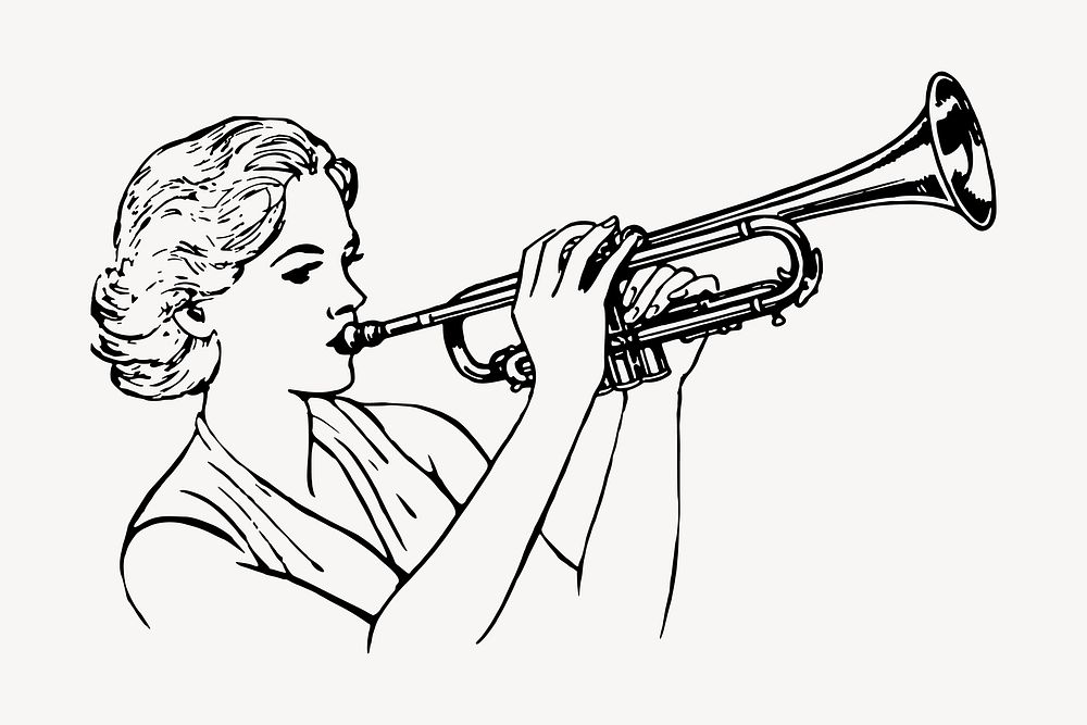 Woman with trumpet clipart, vintage hand drawn vector. Free public domain CC0 image.