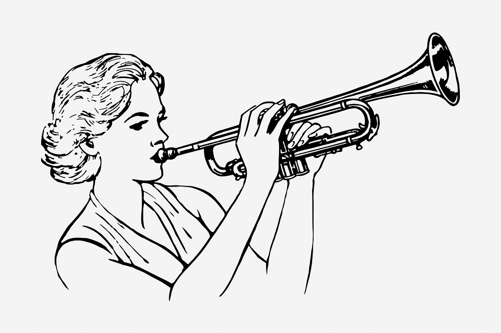Woman with trumpet vintage illustration. Free public domain CC0 image.
