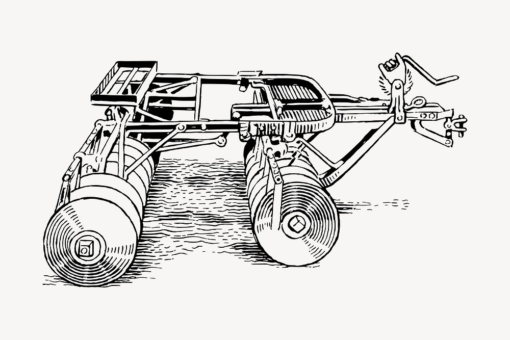 Disc harrow clipart, vintage hand drawn vector. Free public domain CC0 image.