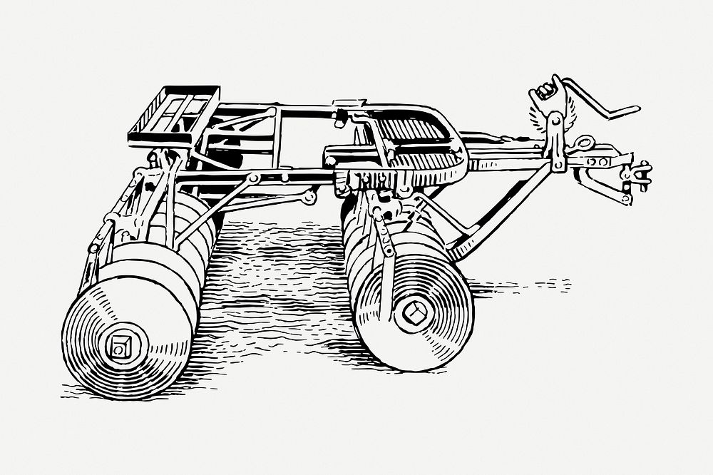 Disc harrow drawing, vintage illustration psd. Free public domain CC0 image.