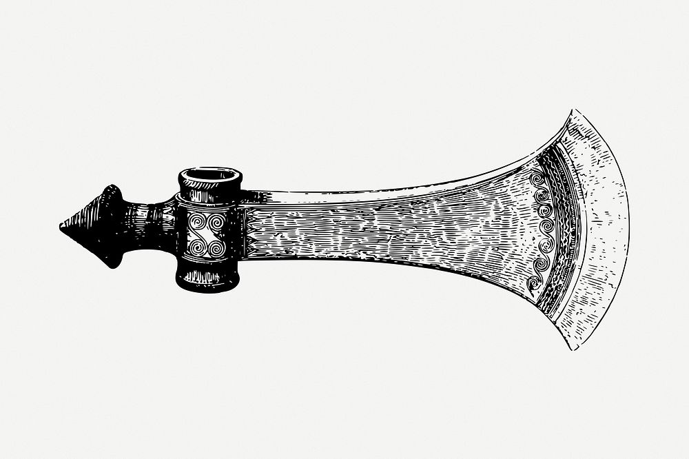 Axe head drawing, vintage illustration psd. Free public domain CC0 image.