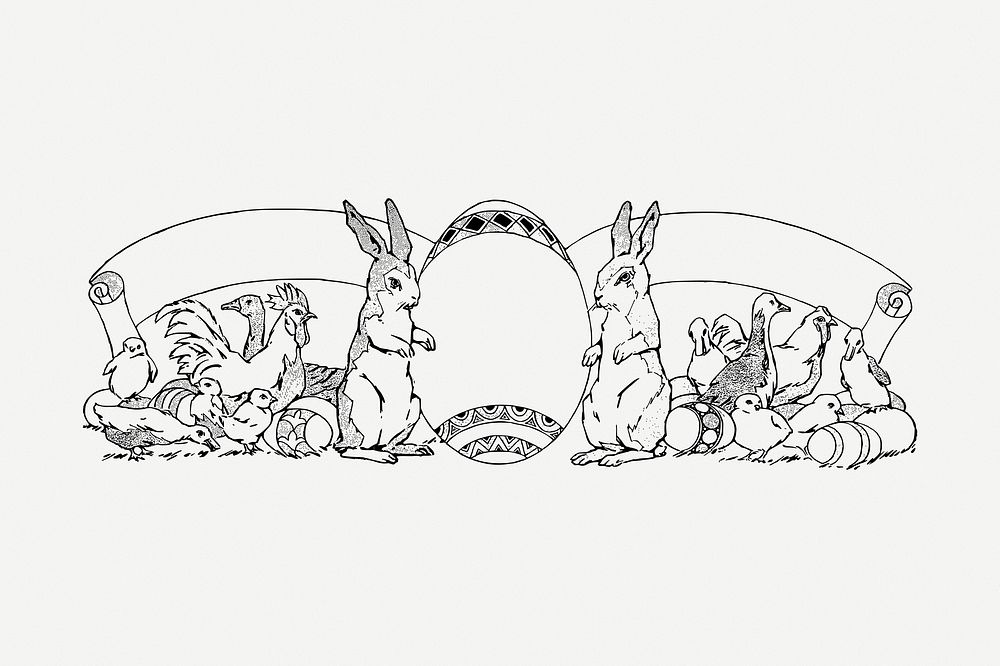 Easter banner drawing, vintage illustration psd. Free public domain CC0 image.