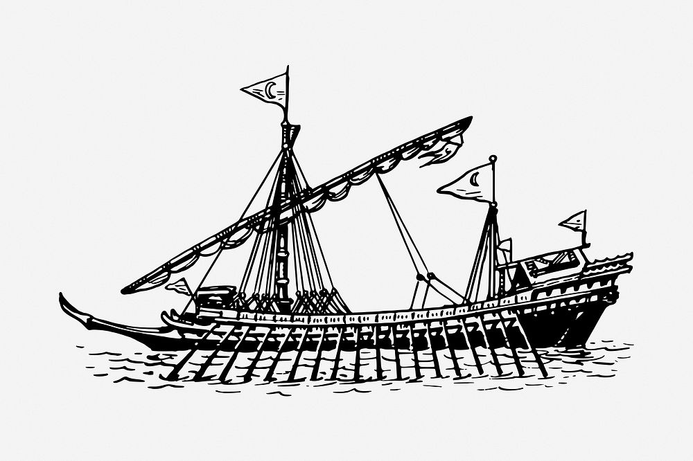 Old ship vintage illustration. Free public domain CC0 image.