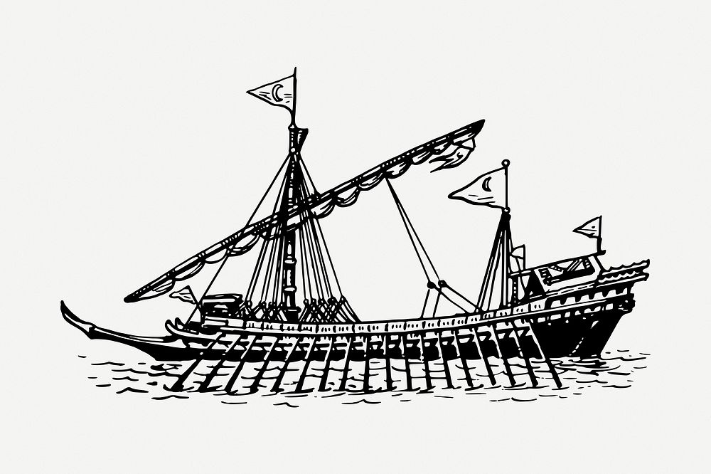 Old ship drawing, vintage illustration psd. Free public domain CC0 image.