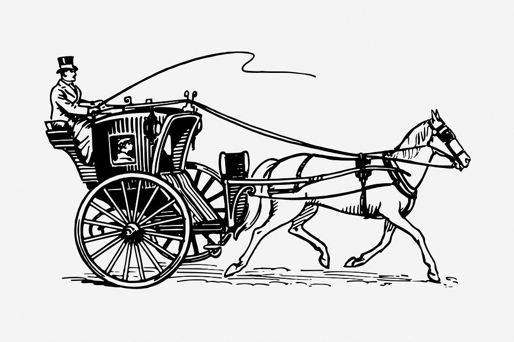 Horse-drawn carriage vintage illustration. Free public domain CC0 image.