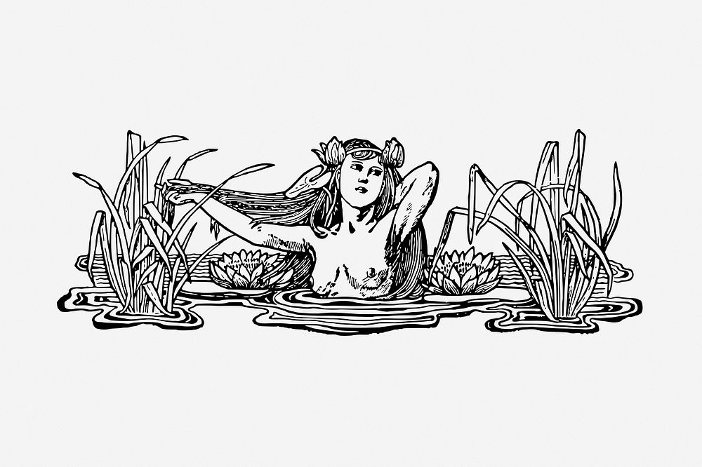 Woman in pond vintage illustration. Free public domain CC0 image.