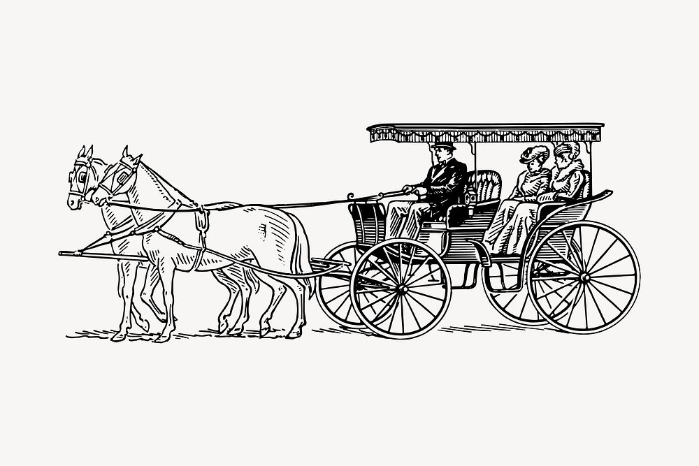 Horse carriage clipart, vintage hand drawn vector. Free public domain CC0 image.