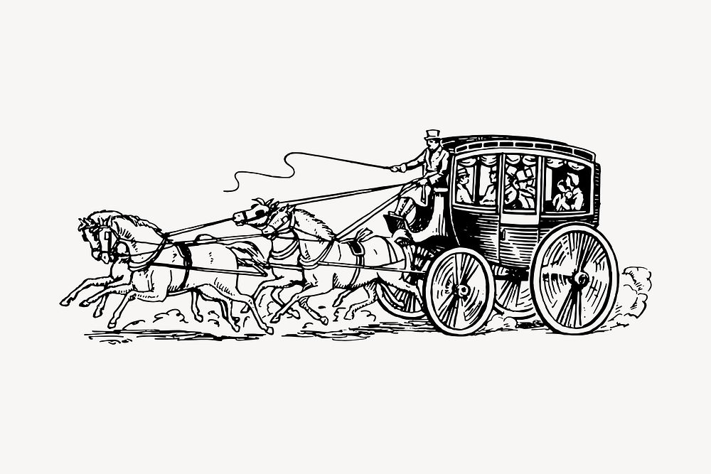 Horse carriage clipart, vintage hand drawn vector. Free public domain CC0 image.