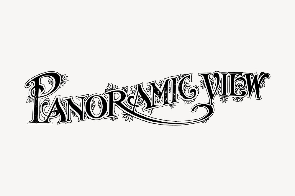 Panoramic view typography clipart, vintage hand drawn vector. Free public domain CC0 image.