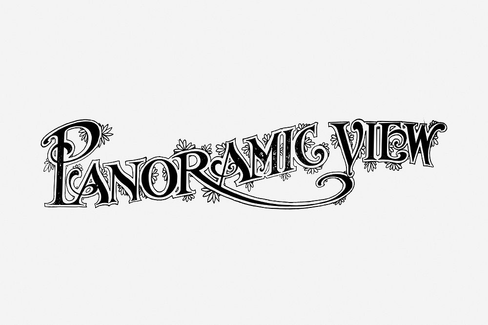 Panoramic view typography vintage illustration. Free public domain CC0 image.