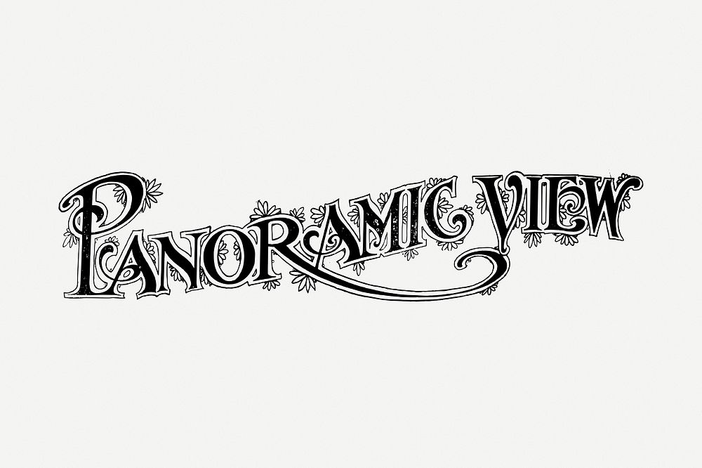 Panoramic view typography drawing, vintage illustration psd. Free public domain CC0 image.