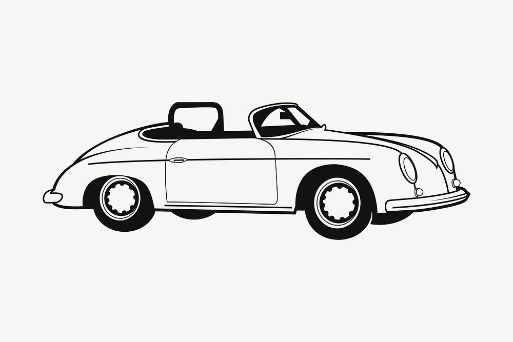 Retro car clipart, drawing illustration vector. Free public domain CC0 image.