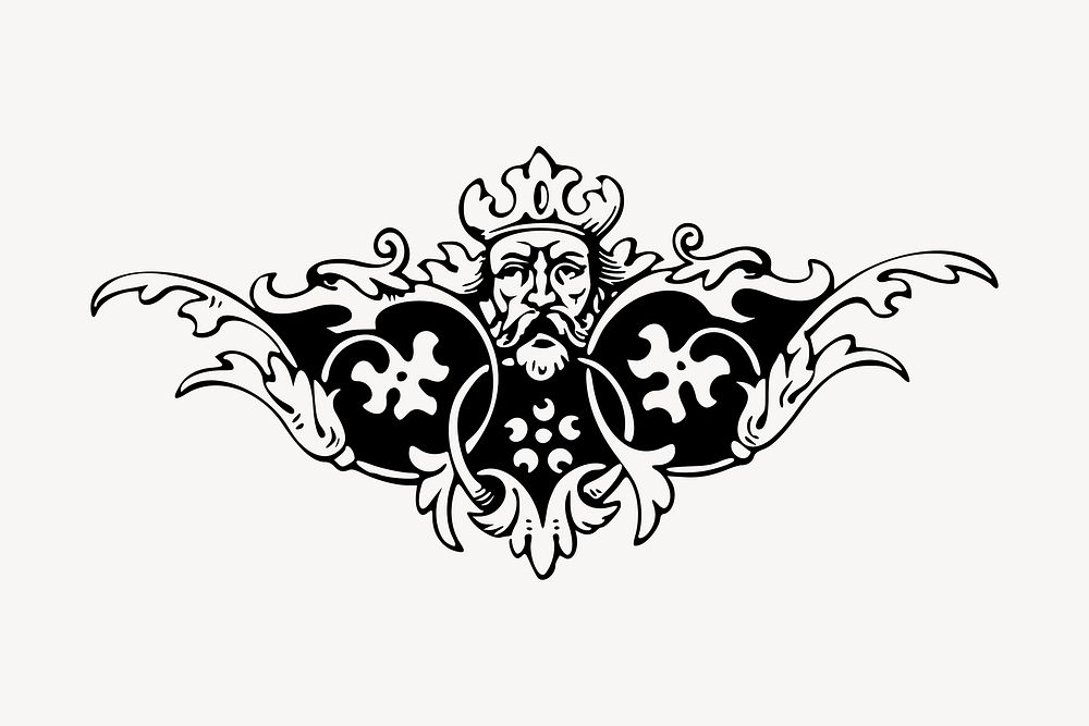 King ornament clipart, drawing illustration vector. Free public domain CC0 image.