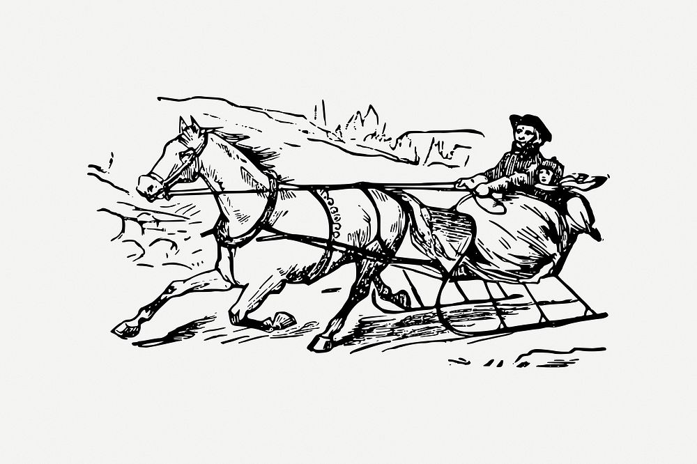 One horse open sleigh collage element, vintage illustration psd. Free public domain CC0 image.