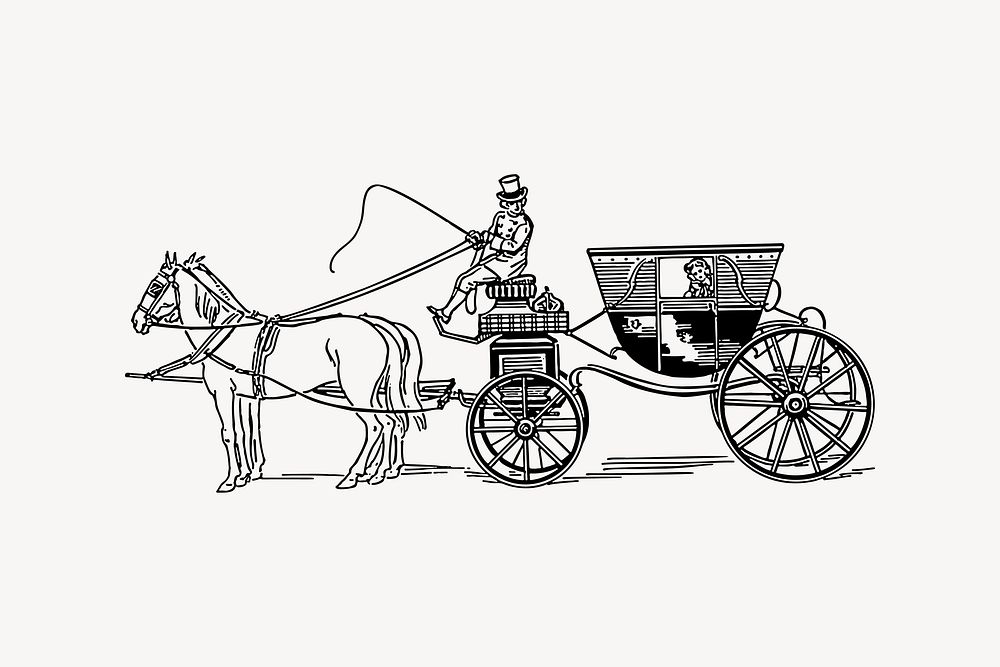 Stagecoach clipart, drawing illustration vector. Free public domain CC0 image.