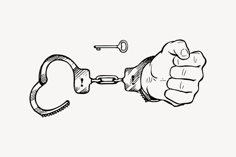 Handcuffs clipart, drawing illustration vector. Free public domain CC0 image.