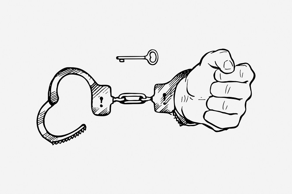 Handcuffs, drawing illustration. Free public domain CC0 image.