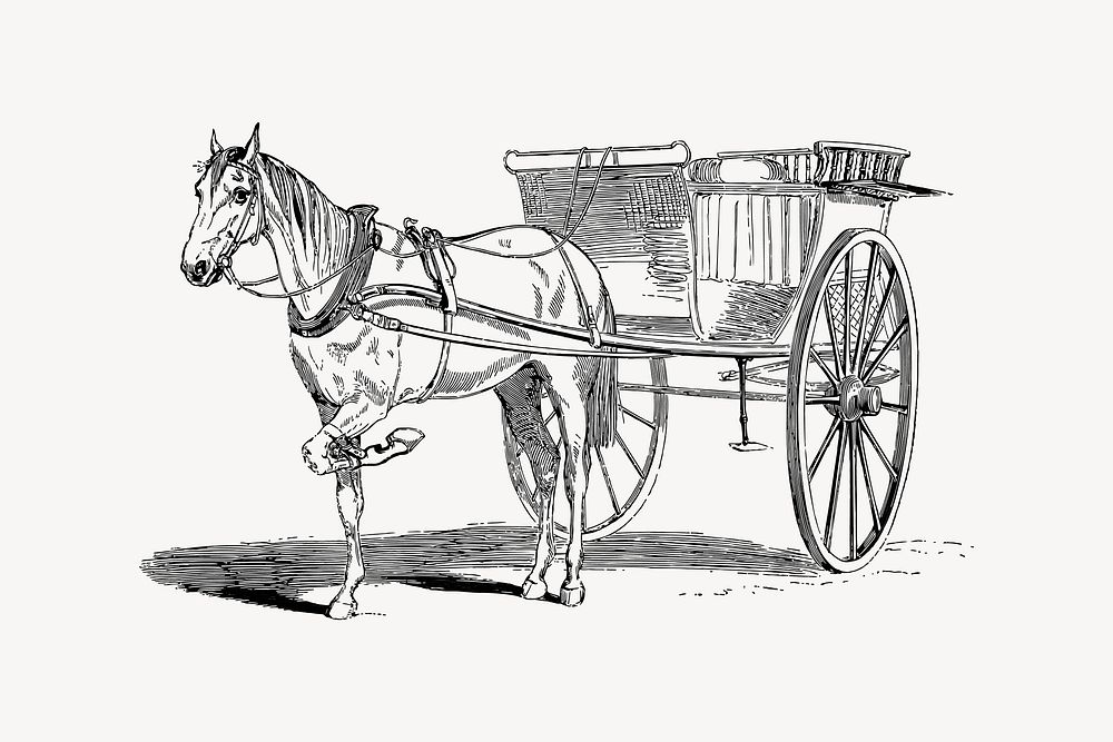 Horse carriage clipart, drawing illustration vector. Free public domain CC0 image.