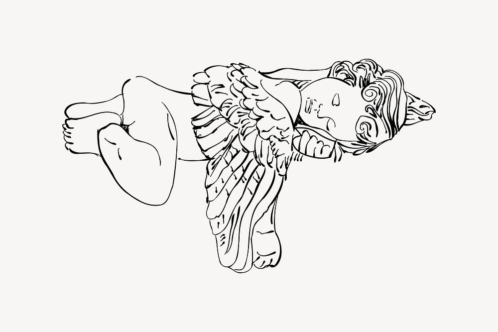 Angel sleeping clipart, drawing illustration vector. Free public domain CC0 image.