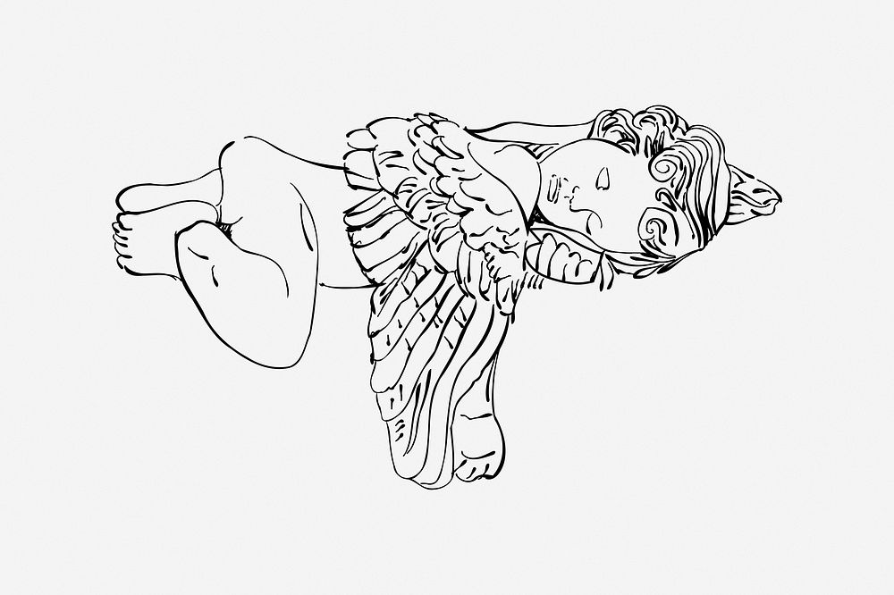 Angel sleeping, drawing illustration. Free public domain CC0 image.