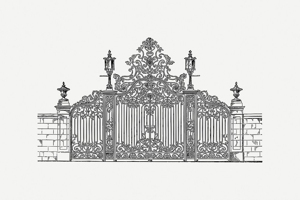 Elegant gate clipart, vintage illustration psd. Free public domain CC0 image.