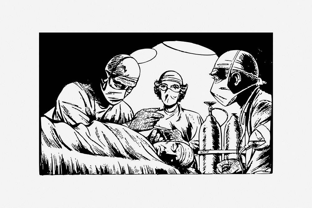 Doctor surgery, vintage drawing illustration. Free public domain CC0 image.