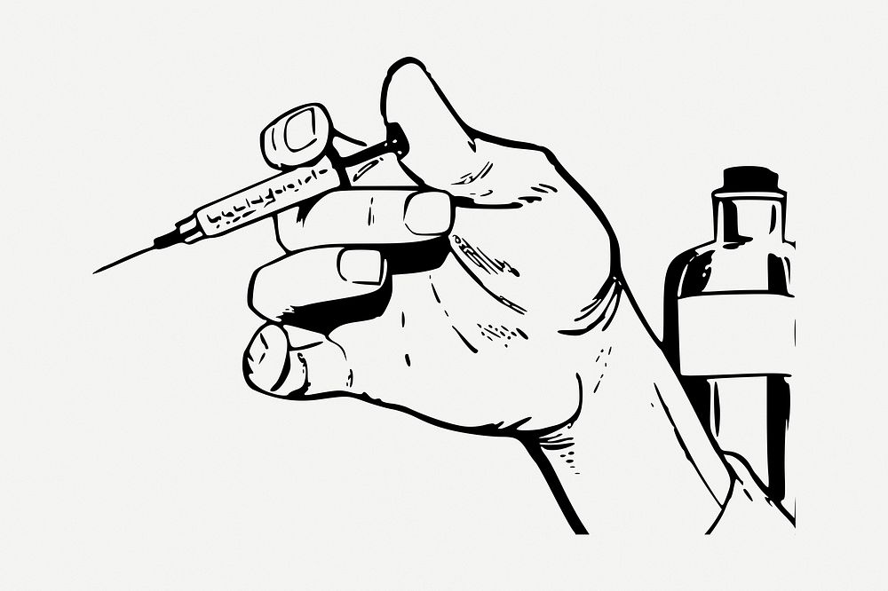 Syringe in hand clipart, vintage illustration psd. Free public domain CC0 image.