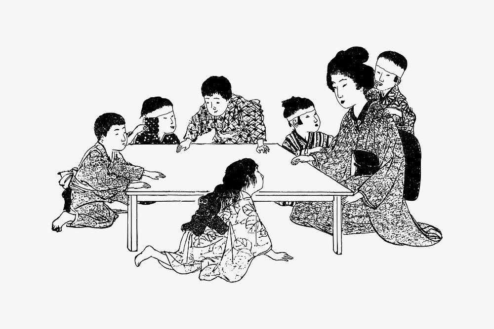Mother & kids collage element, drawing illustration vector.