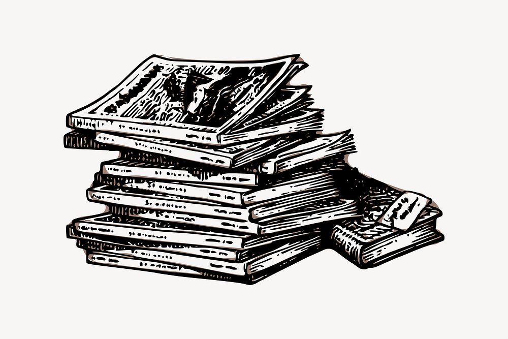 Book stack collage element, drawing illustration vector. Free public domain CC0 image.