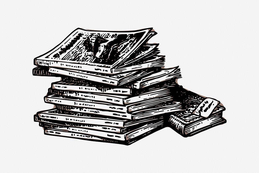 Book stack, vintage drawing illustration. Free public domain CC0 image.