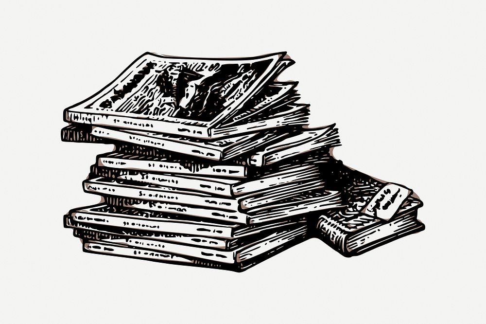 Book stack clipart, vintage illustration psd. Free public domain CC0 image.