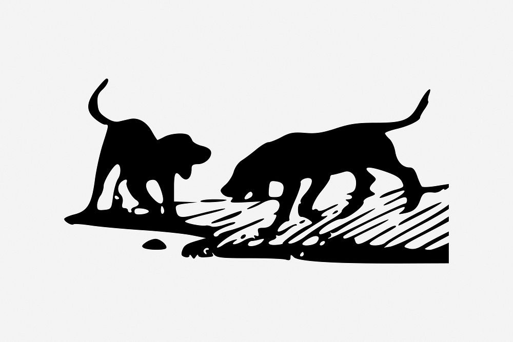 Dogs silhouette, vintage drawing illustration. Free public domain CC0 image.