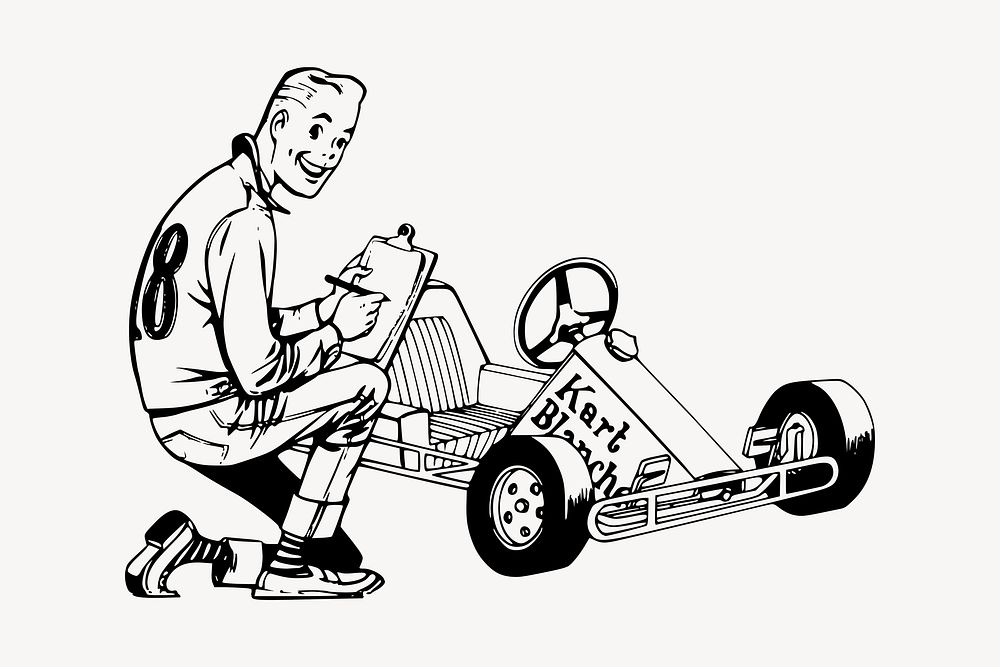 Gokart checklist collage element, drawing illustration vector. Free public domain CC0 image.