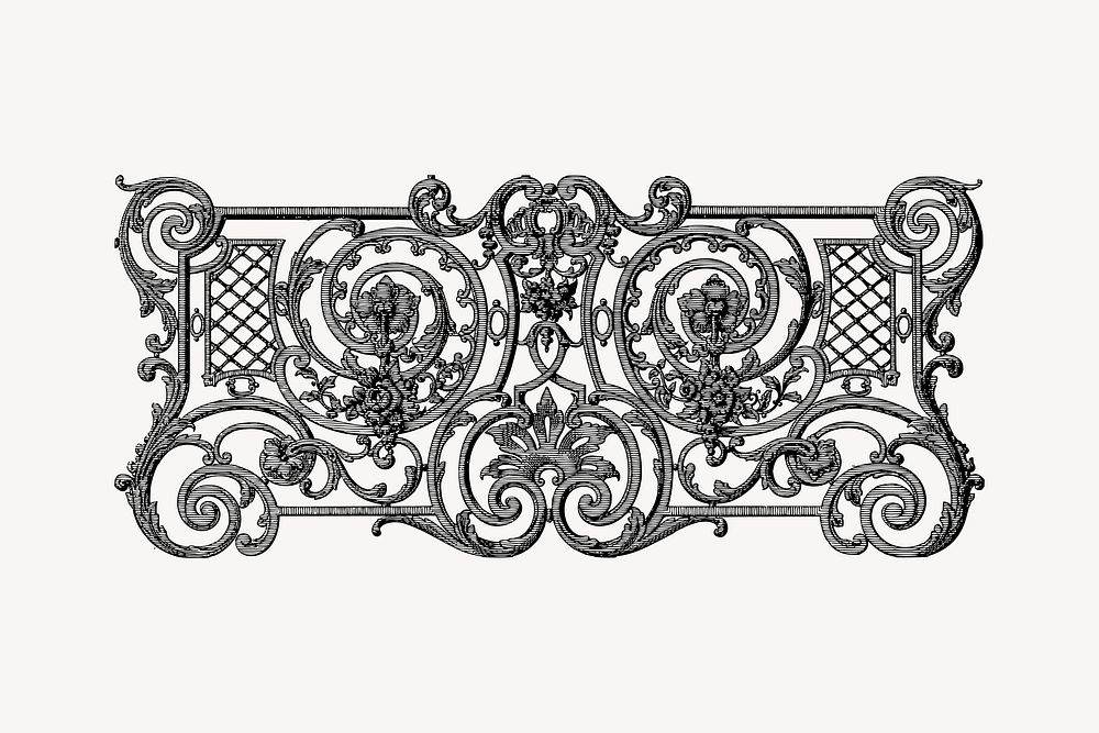 Decorative fence collage element, drawing illustration vector. Free public domain CC0 image.