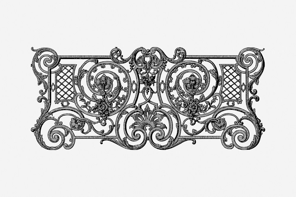 Decorative fence, vintage drawing illustration. Free public domain CC0 image.