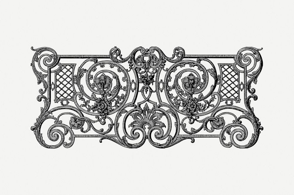 Decorative fence clipart, vintage illustration psd. Free public domain CC0 image.
